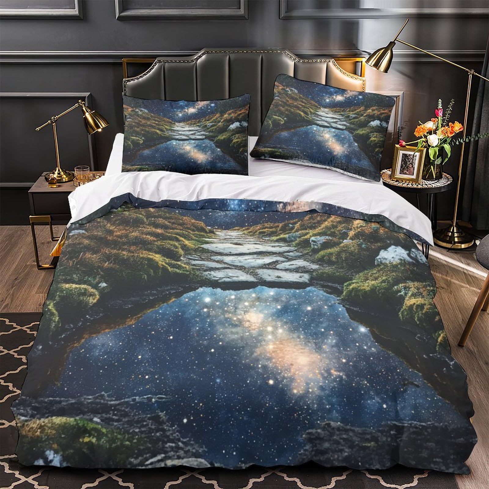Housse de couette cosmique ultra douce pour une chambre de couple moderne et apaisante