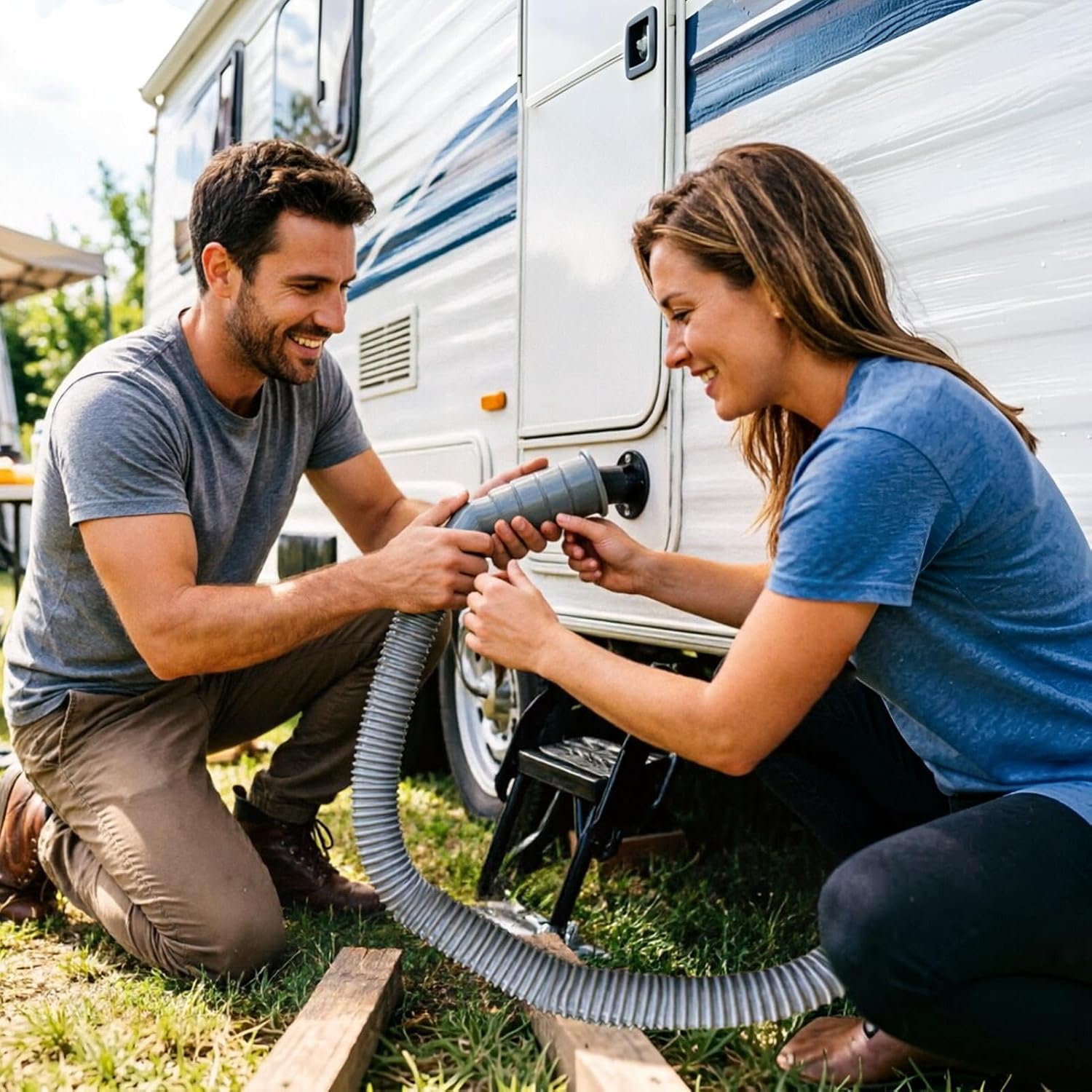 Camper Waste Line - Heavy Duty Extension Pipe, Flexible Septic Tube with Leakproof Bayonet Fitting, Motorhome Drainage Kit, Travel Trailer Accessories, Marine Discharge Hose for Outdoor Boat