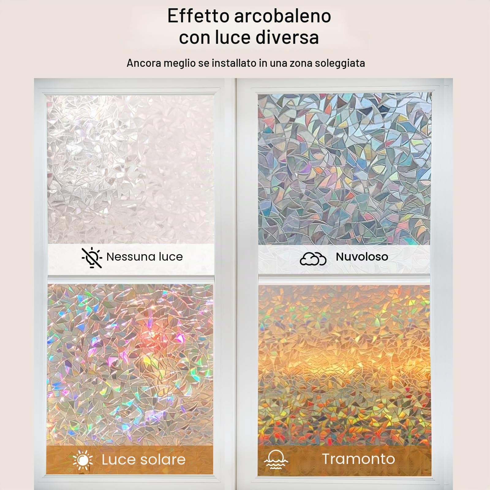 Lifetree Pellicola oscurante per finestre, autoadesiva, colorata 3D, per finestra, statica, senza colla, anti UV, protezione solare per ufficio, soggiorno, arcobaleno, 60 x 200 cm