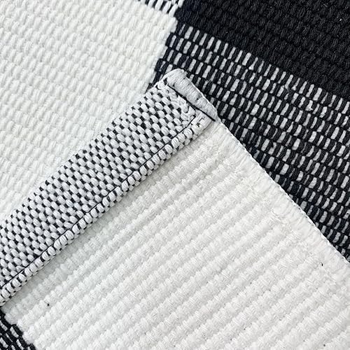 Miniatura 6 de USTIDE Alfombra de lana cuadriculada de 8 x 10 pies, color blanco y negro, alfombra tejida de algodón para interiores, para sala de estar,