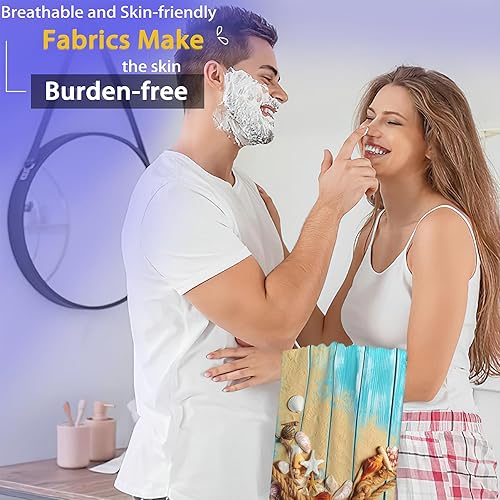 Miniatura 5 de BIGXIUKA Toalla de mano de baño, paquete de 2 toallas de mano absorbentes de conchas de playa con estrellas de mar, toalla de mano de madera, toalla