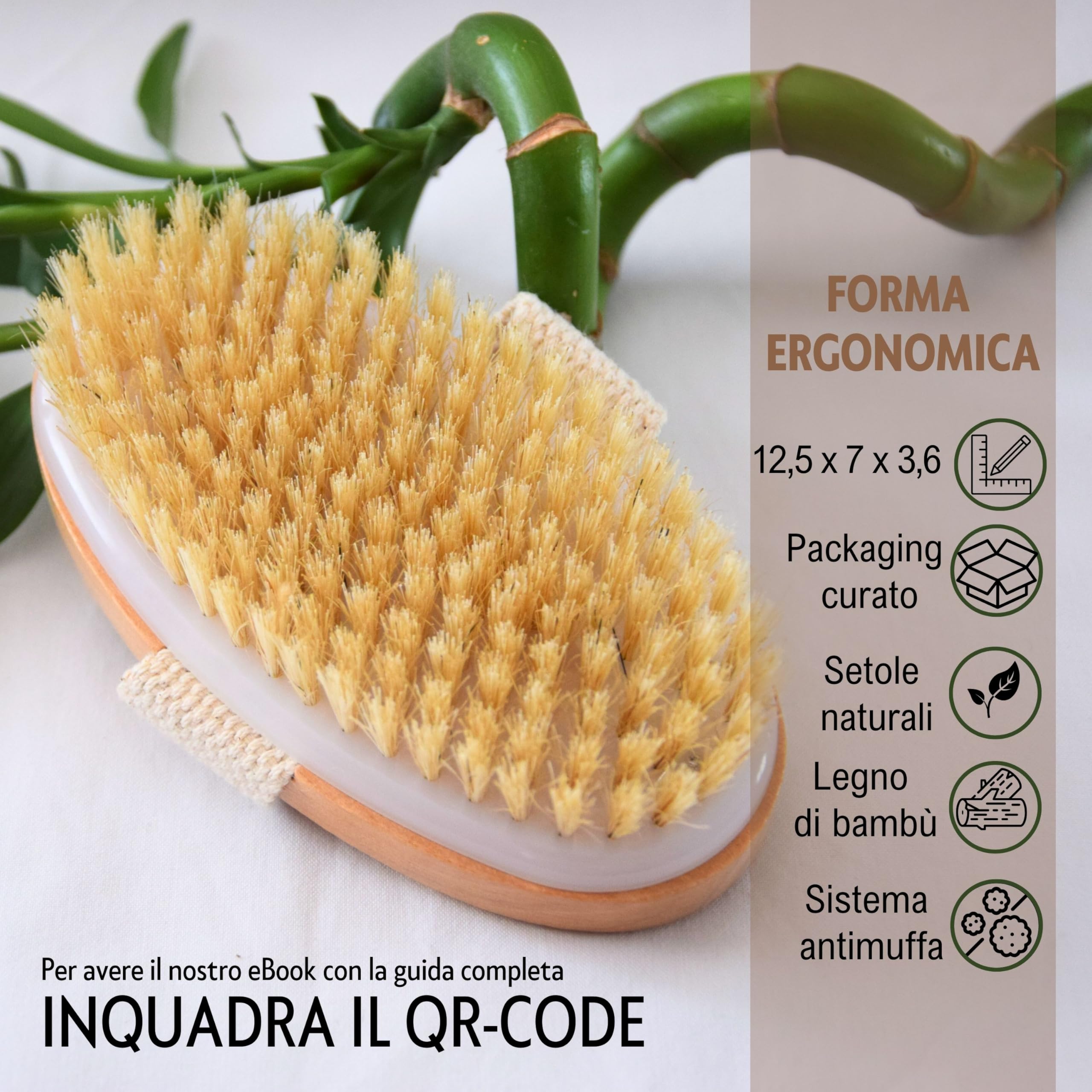 Spazzola Corpo a Secco Setole Naturali e GUIDA al Dry Brushing Corpo - Spazzola cellulite - Spazzola a Secco Corpo Esfoliante per una Pelle subito Liscia e Tonica Stimola la Circolazione