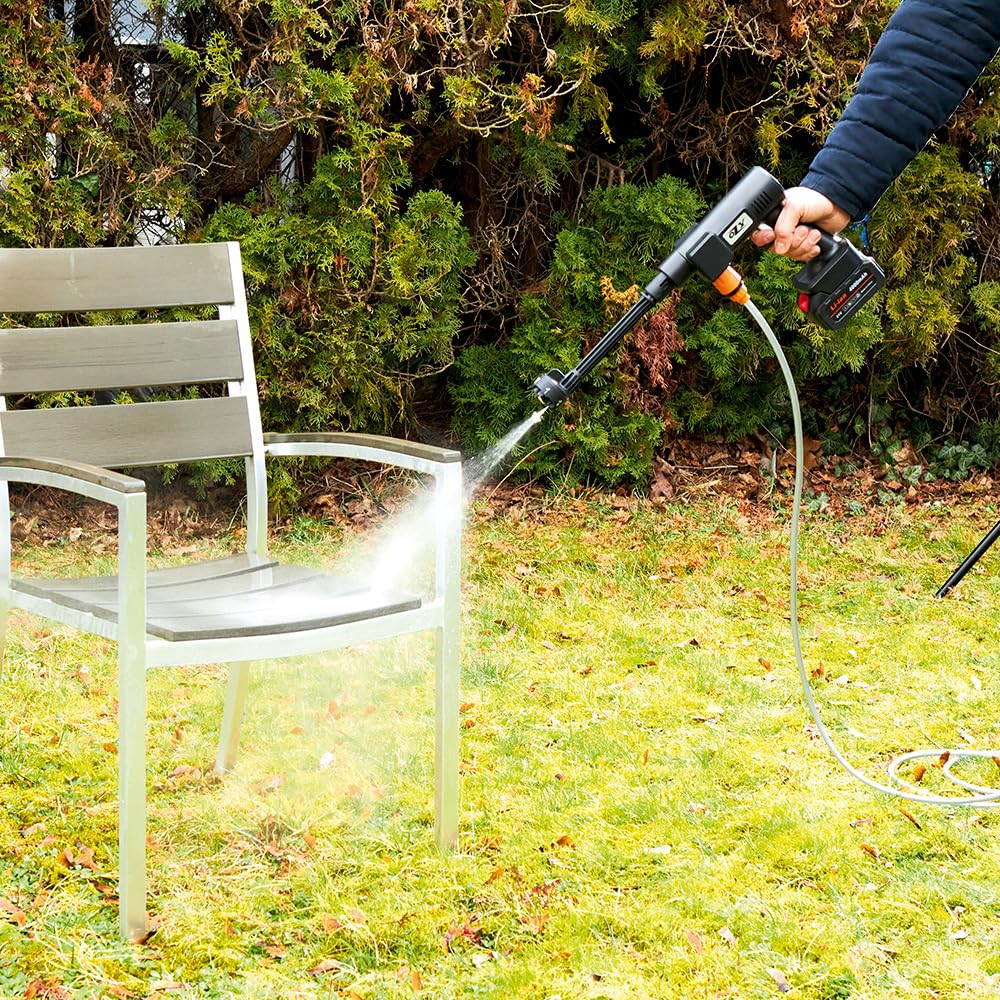 Limpiador de alta presión con batería Jet – Incluye accesorios 9-TLG, 6 modos de acero al agua, presión de trabajo de 40 bares, 300 l/h, longitud de la manguera 5 m, limpieza sin