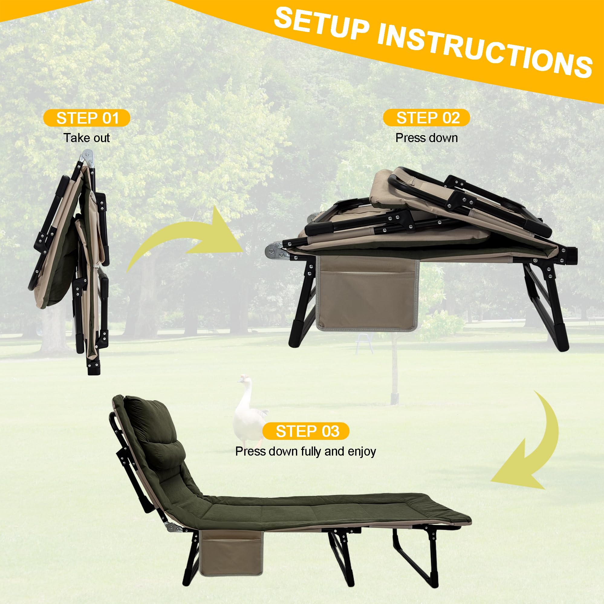 Brandina da Campeggio Lettino Letto Pieghevole Portatile, Schienale regolabile in 6 posizioni con Materasso Lettino Carpfishing 68x190x30 cm, Branda Pieghevole Caricabile 150 kg per Esterno Giardino