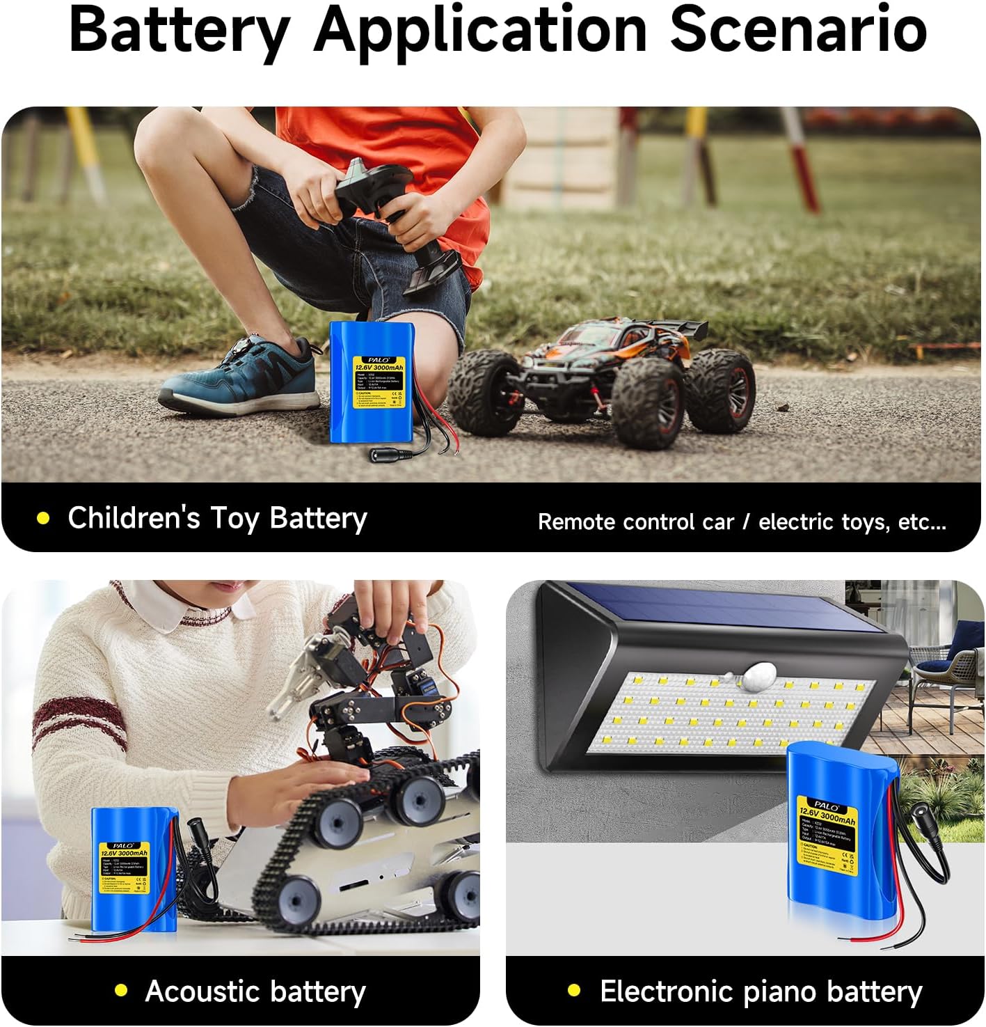 12V 3000mAh Rechargeable Li-ion Battery,Bare Leads Wire Replacement Battery Pack with Charger Compatible with 12 Volt Devices RC Car, Boat, Robot, DIY, LED Light Strip, CCTV - Image 6