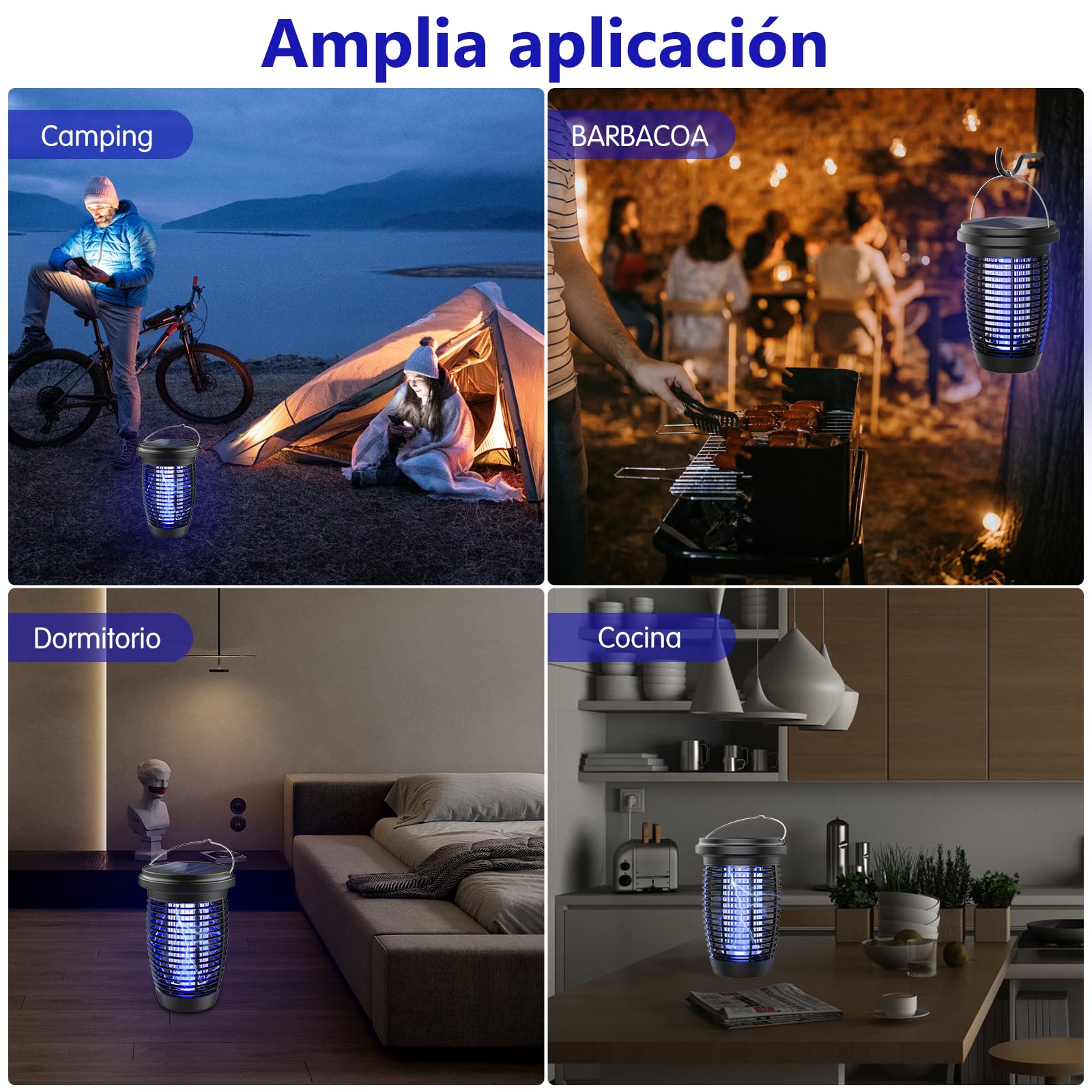 PALONE Lampara Antimosquitos Solar Type-C 4500v con Cable De 3,5 M, Antimosquitos Electrico Panel Solar de 5,5 W, Adecuado para Acampar y para Interiores y Exteriores