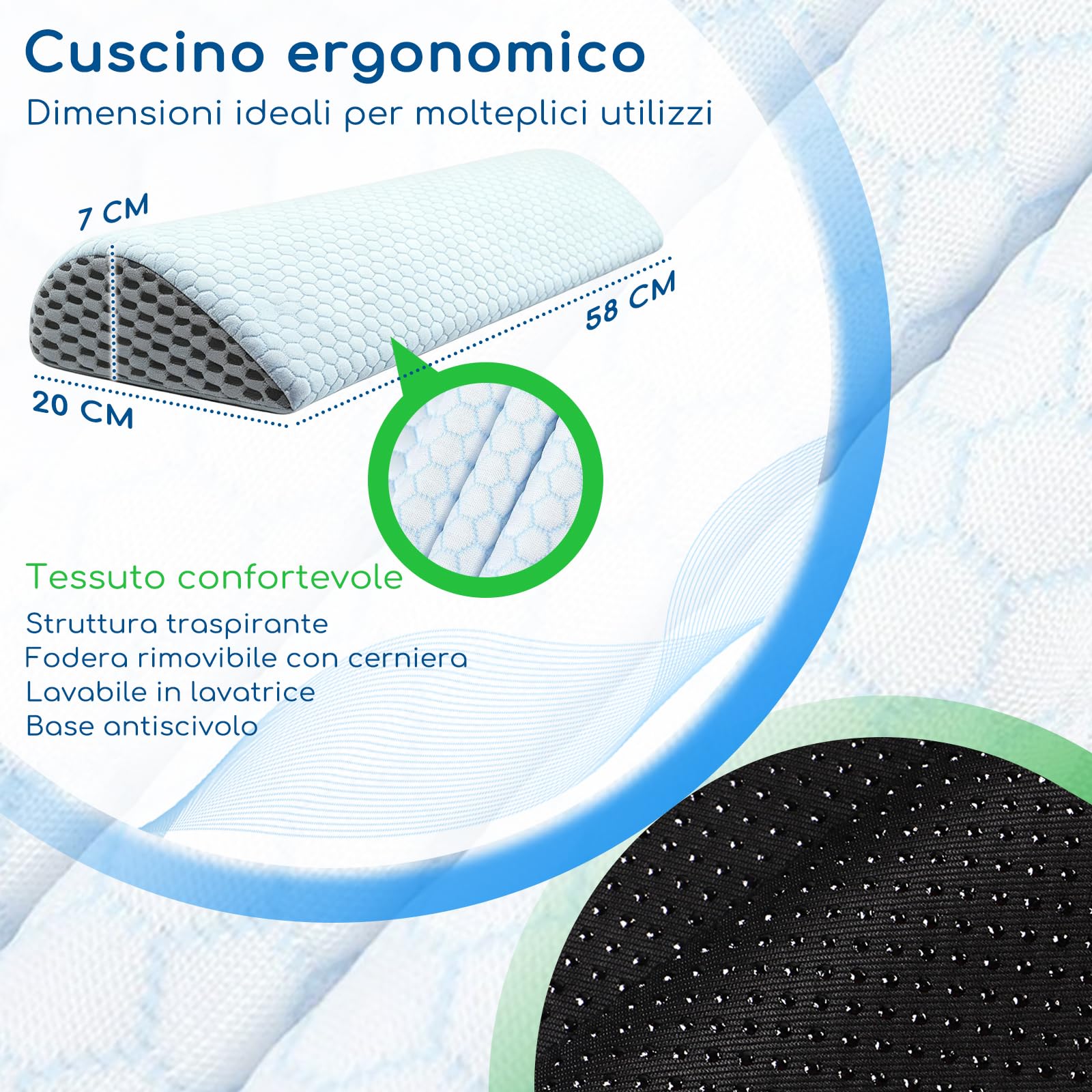 Cuscino Gambe Ginocchia per Dormire a Mezzaluna, Cuscino Lombare Ergonomico in Memory Foam per Dormire Lateralmente Morbido Supporto, Alleviare il Dolore, Sfoderabile e Lavabile (Bianco)