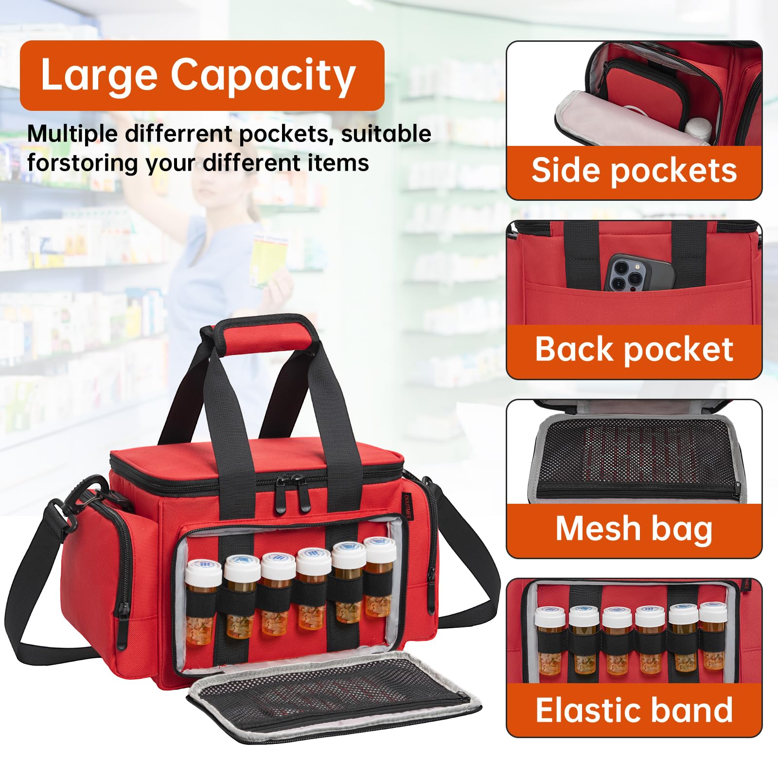 AKOZLIN Bolsa de suministros médicos portátil grande (vacía), bolsa de primeros auxilios para enfermera/profesional, adecuada para médicos generales, cuidado del hogar, viajes o eventos de emergencia