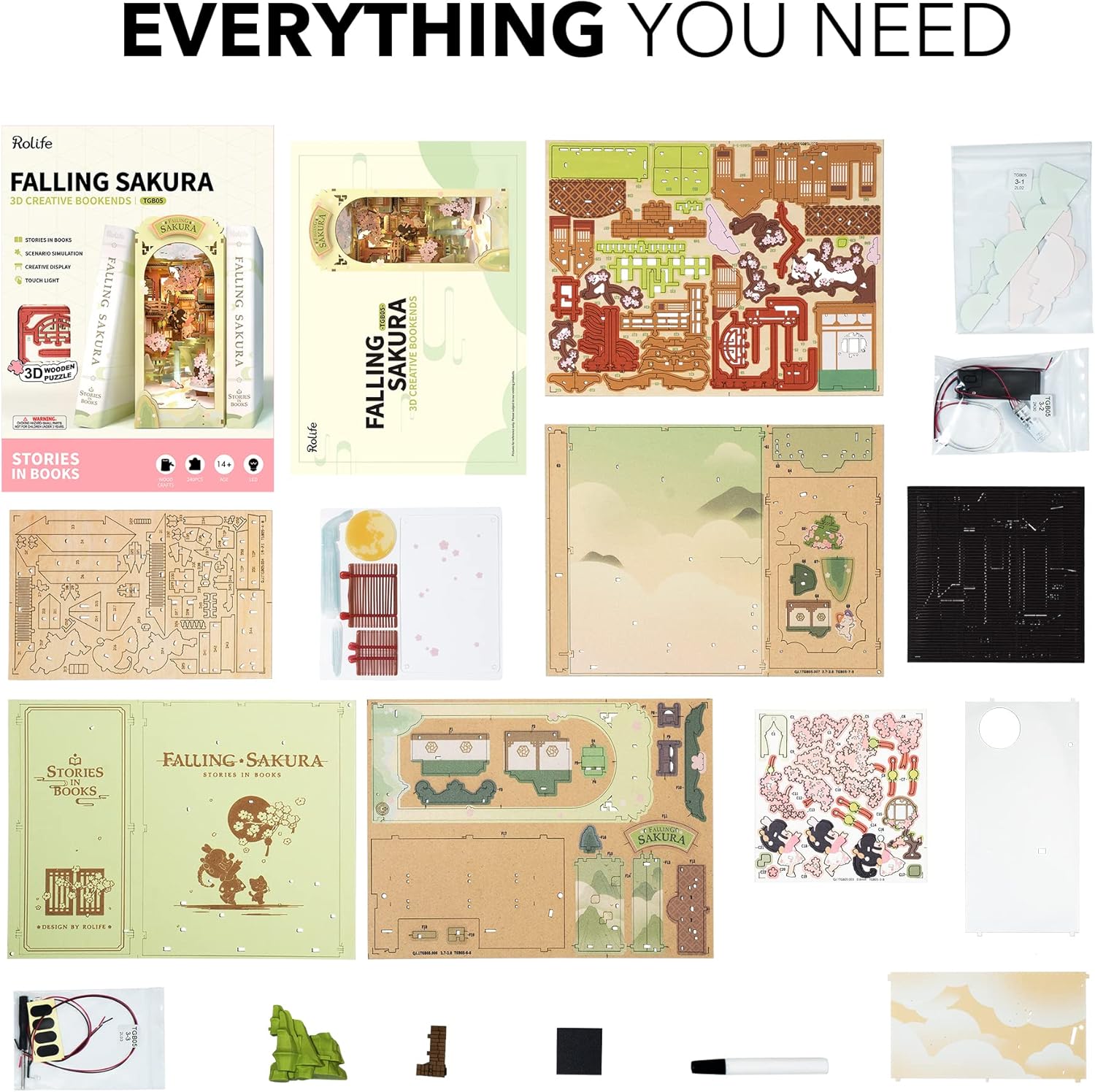 Rolife DIY Book Nook Kit Falling Sakura, DIY Miniature Booknook Kit Creative Decorative Bookend Bookshelf Insert 3D Puzzle for Adults, Halloween/Christmas Decorations/Gifts for Adults (Falling Sakura)