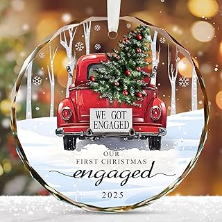 Engagement Gifts for Couples 2025, Our First Christmas Engaged Ornament Crystal Glass Keepsake, Wedding Gifts for Couples Christmas Decorations