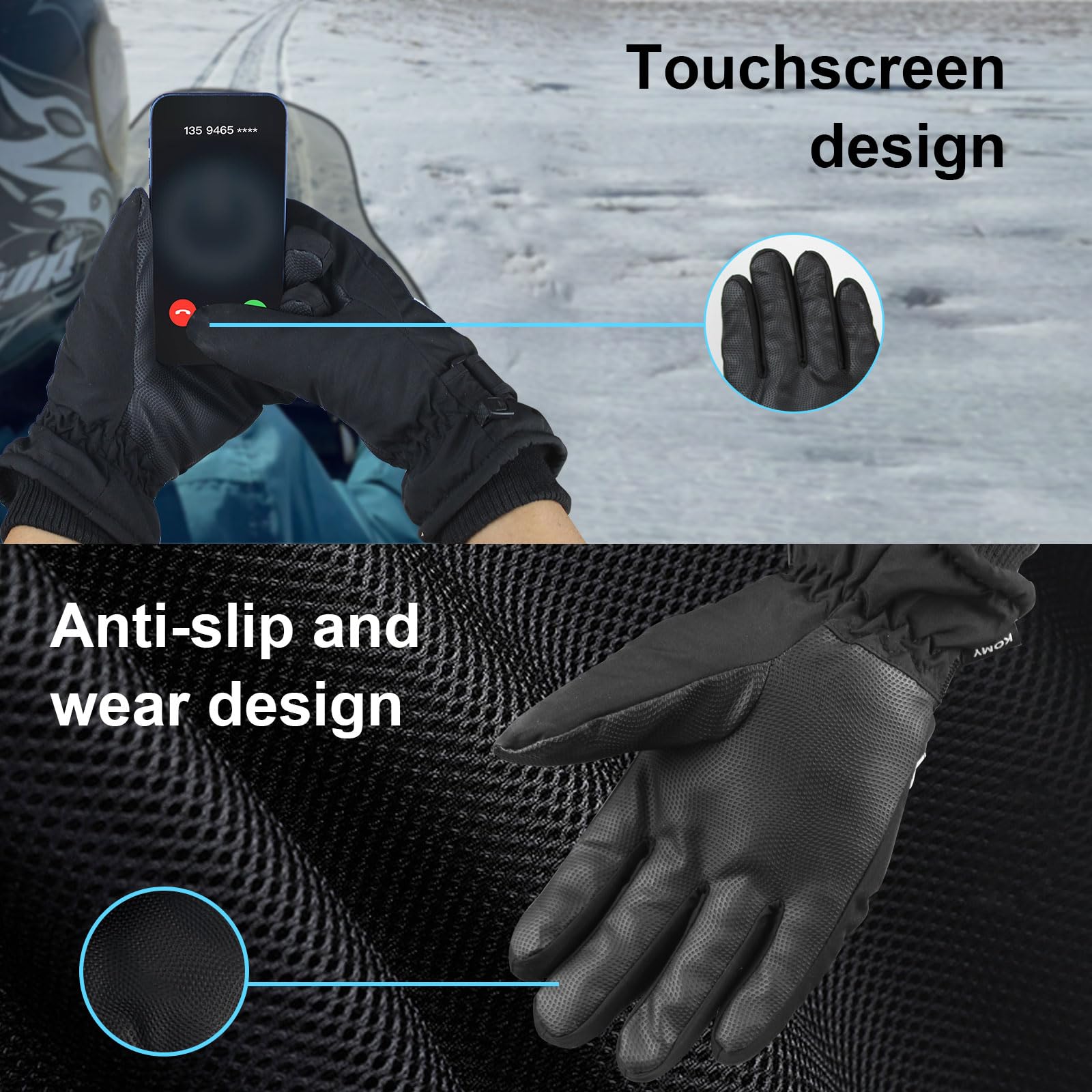 Guanti Invernali Termici Da Donna Per Touchscreen - Impermeabili, Antivento E Morbidi - Per Sci, Snowboard, Corsa E Ciclismo (Grigio-Rosa, Taglia Unica 28 Cm) - 2