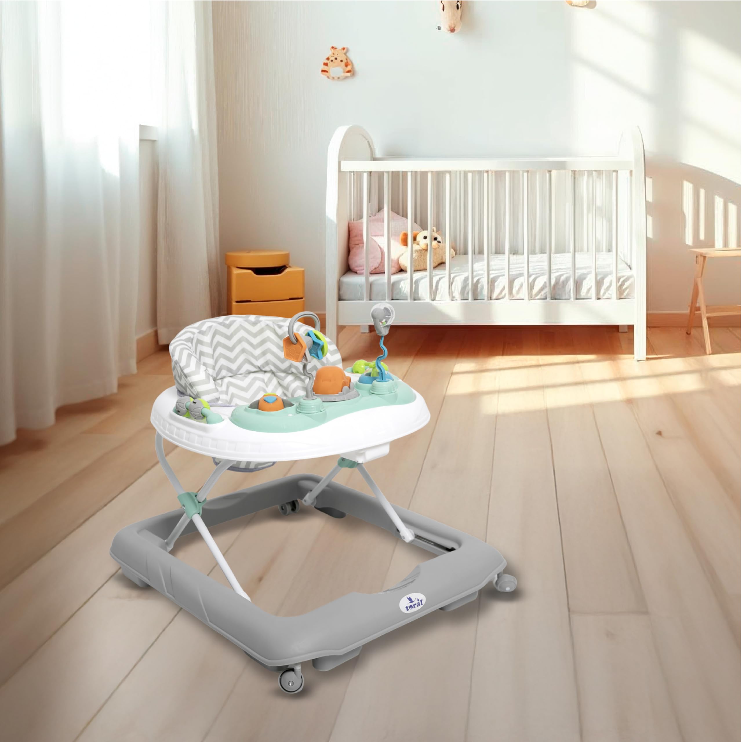Toral Andador Bebes con Bandeja de Juegos y Altura Ajustable, Seguro Anticaídas, Correpasillos Bebe 1 Año, Tacata Bebe Ideal para Aprender a Caminar - Andador Bebe Modelo Sonajero Gris