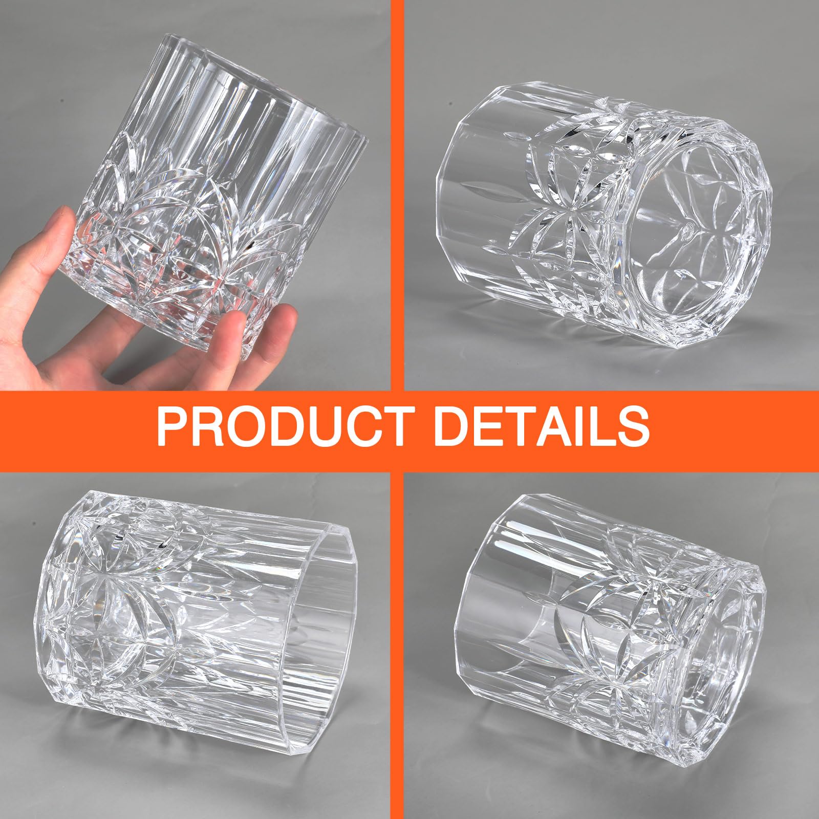 Juego de 12 vasos de whisky de plástico irrompibles de 13.8 onzas, vasos de cóctel de plástico antiguos, vaso corto de plástico inastillable, copas de vino de plástico reutilizables para