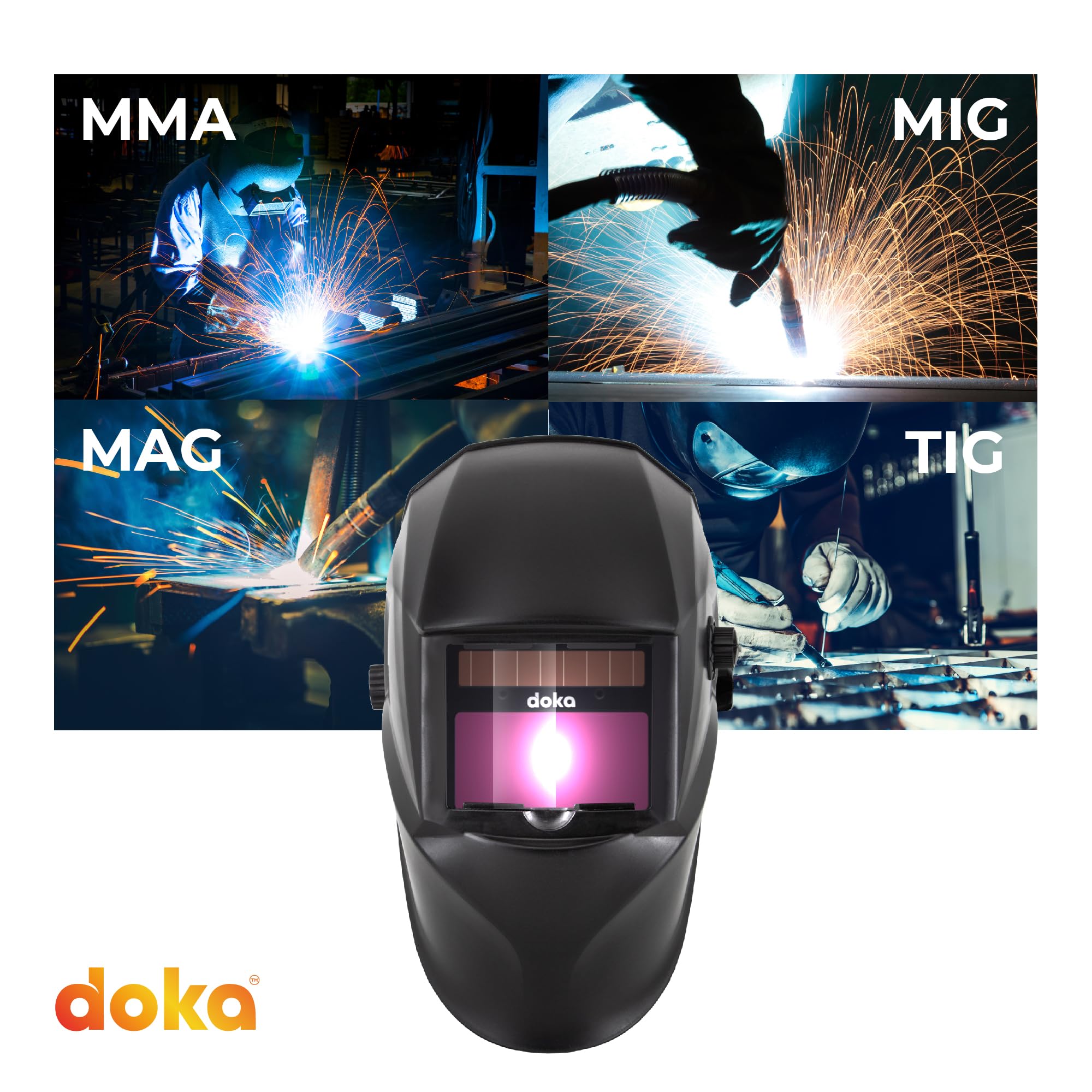 DOKA Careta Soldar Automatica 100x50 mm DIN 16 DIN 3/4-8/9-13 Real Color Mascara Soldar Mascara Soldar Automatica Mascara Soldar Mascara de Soldar MMA|MIG|mag|TIG|ARC Careta de Soldar Careta PRO8