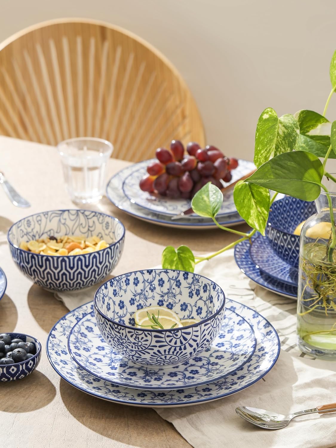 Selamica Ceramic 16-Pieces Dinnerware Set + 15 OZ French Onion Soup Bowls