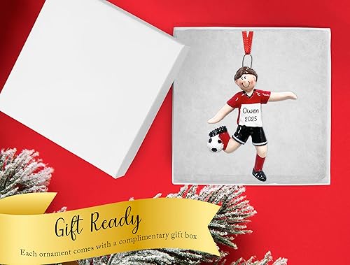 Miniatura 4 de UniqXmas Adorno de Navidad personalizado para niño de fútbol 2023  Personalización gratuita  Figura de jugador masculino pateando la pelota para el