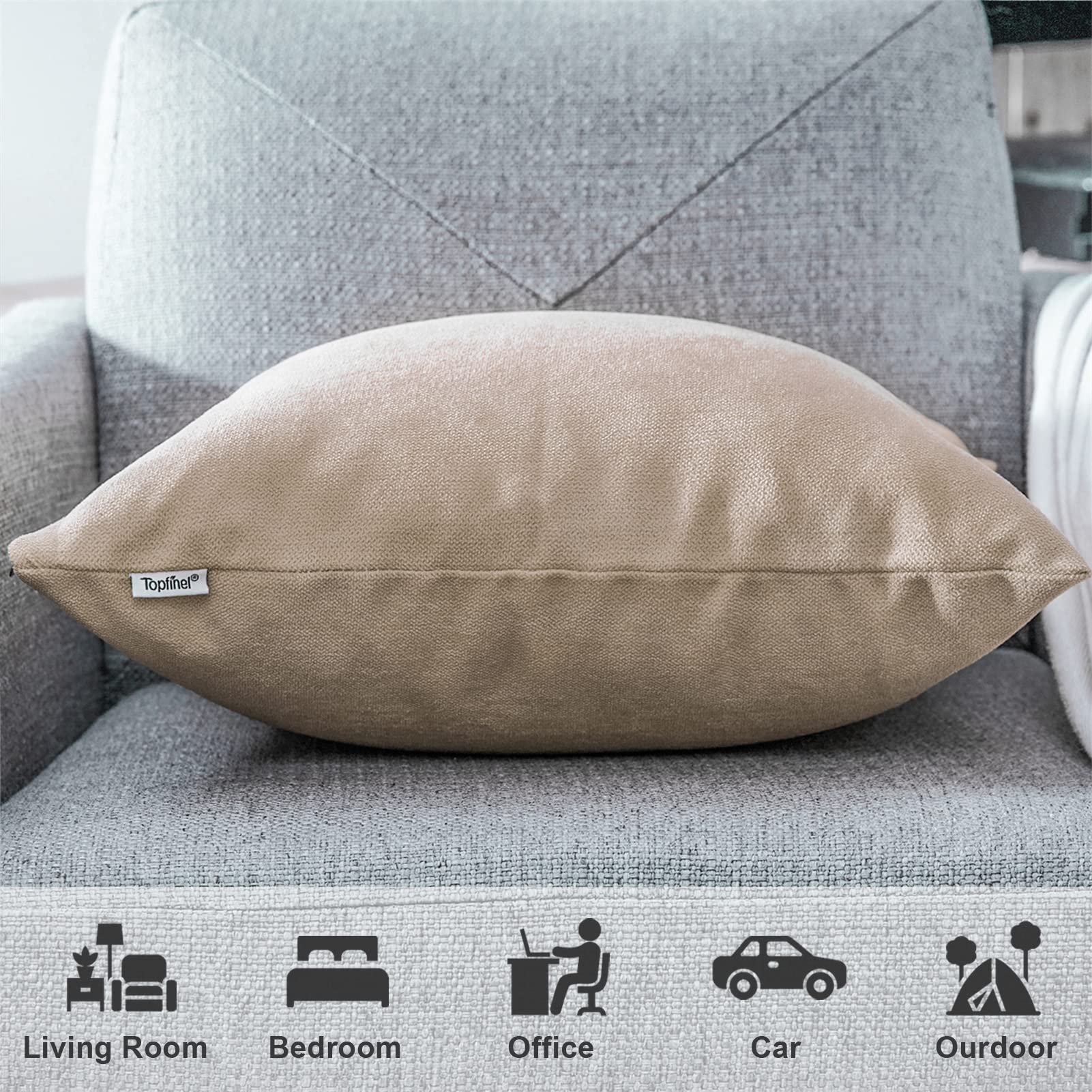 Topfinel Federe Cuscini 2 Pezzi 45x45cm Comodo in Ciniglia per Divano Copricuscini Decorativi Camera da Letto Soggiorno Balcone Esterno Arredo Casa Fodere Cuscino Tinta unita Cachi