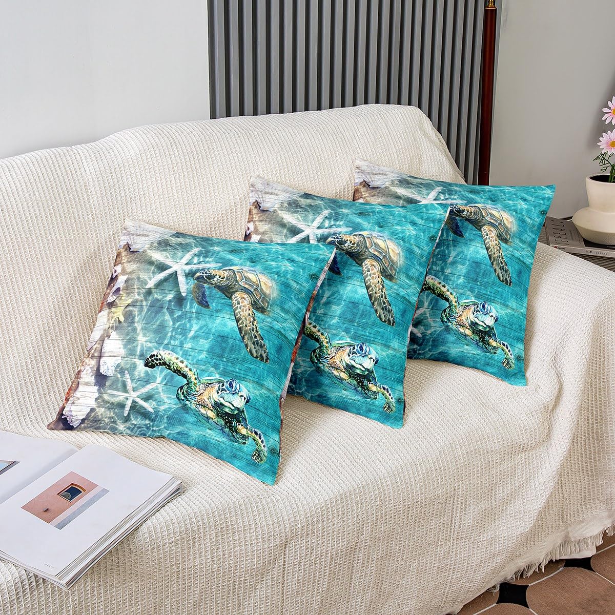 Federa Per Cuscino 45x45 Cm Con Tartaruga Marina - Morbida Microfibra, Tema Oceano - Decorazione Divano, Casa - Solo Federa, Stampa Su Un Lato