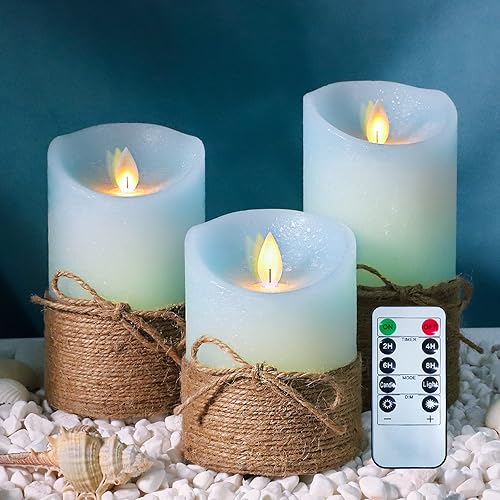 Velas sin llama azul océano, velas LED de pilar con control remoto y temporizador, velas decorativas parpadeantes para regalos, fiestas, bodas,
