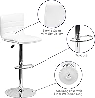 Vista 4 de Flash Funiture silla de bar ajustable con base cromada, Vinilo, Blanco