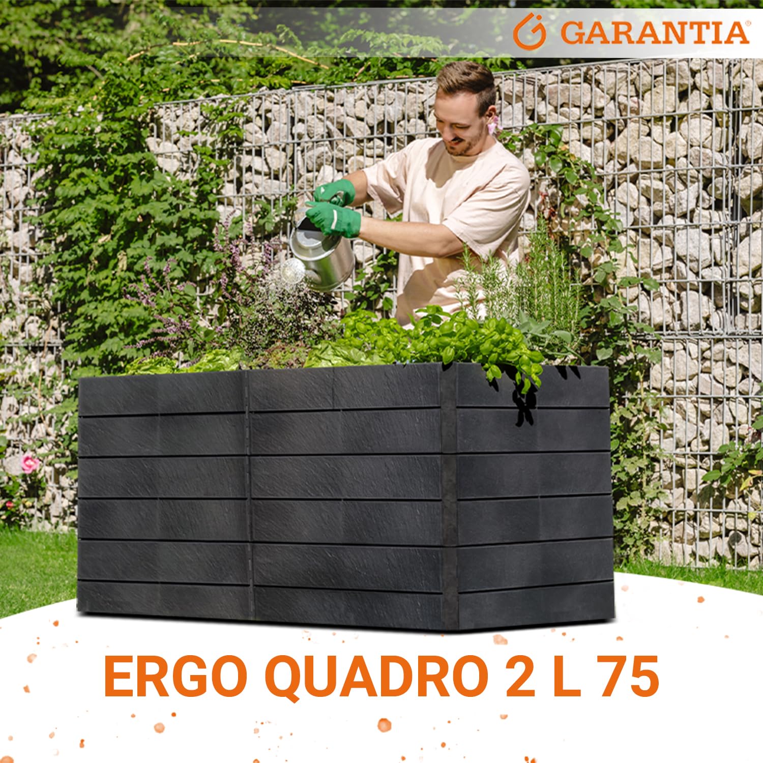 Garantia Ergo Quadro 2 L 75 Hochbeet - Stone ergonomisches Gartenhochbeet aus Kunststoff - Stecksystem mit Bewässerung für Gemüse Kräuter und Blumen - für Garten Terrasse und Außenbereich
