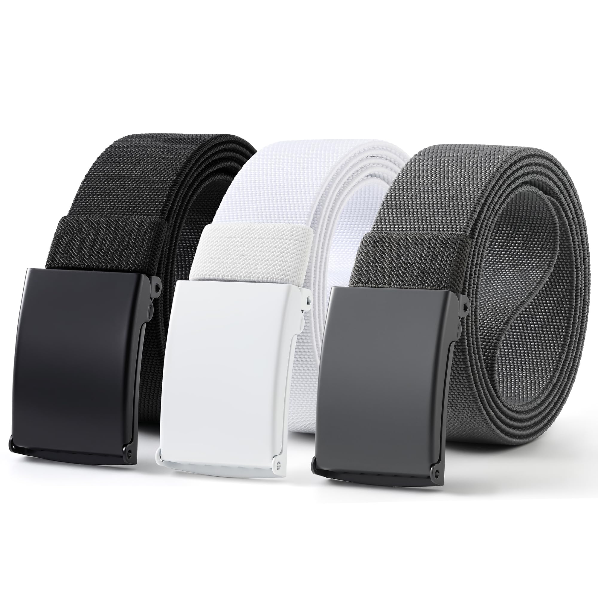 Mile High Life Stretch Canvas Belt for Men, Golf Casual Elastic Web Belt, Top Military Buckle, Adjustable Cut to Fit