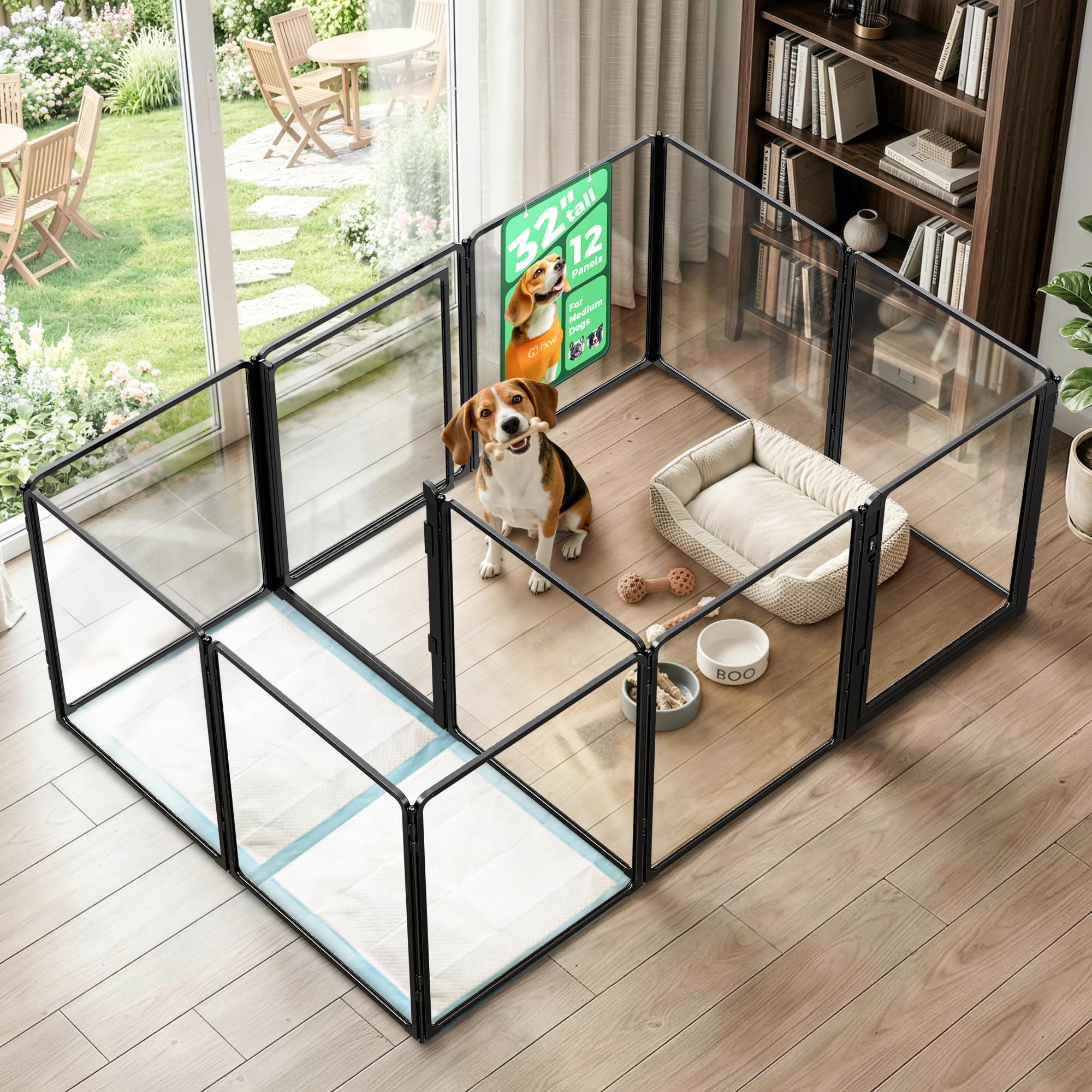 FXW AuraSpace Pro Clear Acrylic Indoor Dog Playpen, 32" H, 12 Panels