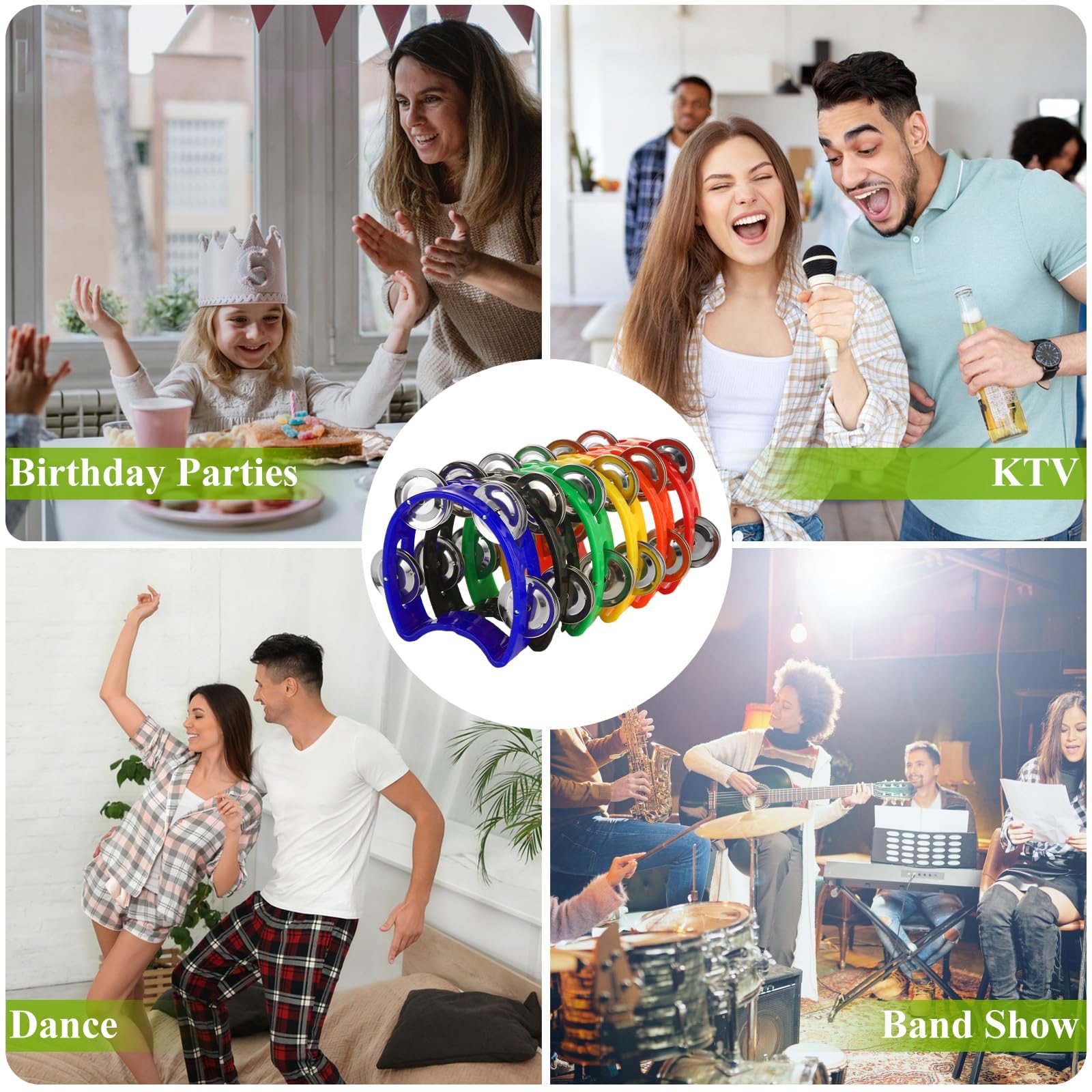 Lot de 30 tambourins pour adultes, 6 couleurs, 4 cloches, lot de 10 x 13 cm, mini tambourins pour église, fêtes et événements de groupe