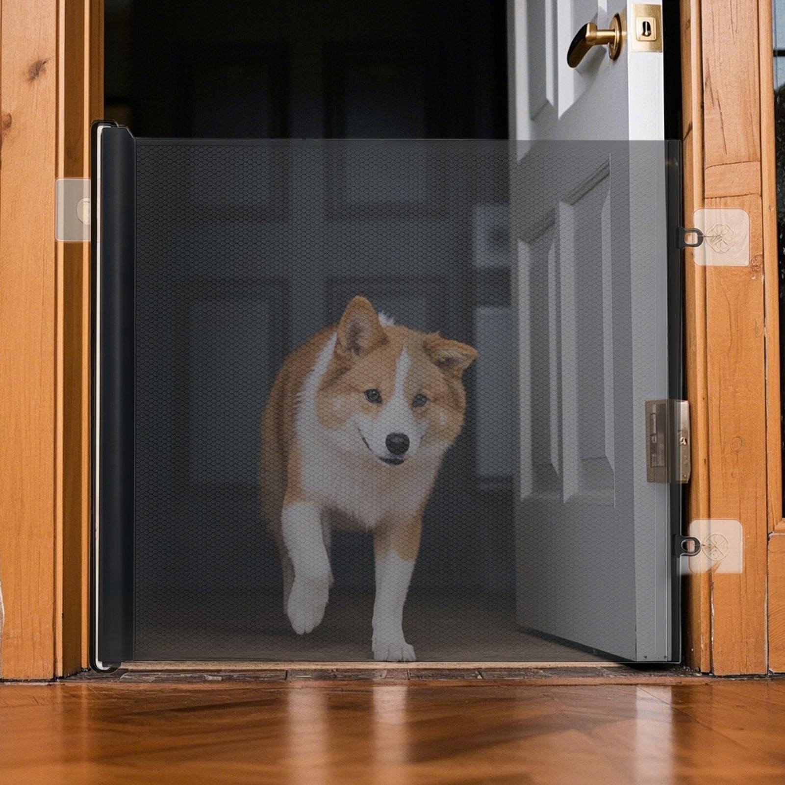 Puerta para Mascotas De Malla Deslizante 110/130cm Barrera De Seguridad para Perros Retráctil con Posicionadores Y Ganchos No Drilling para Niños, Gatos Y Perros, Adecuada Uso En Interiores