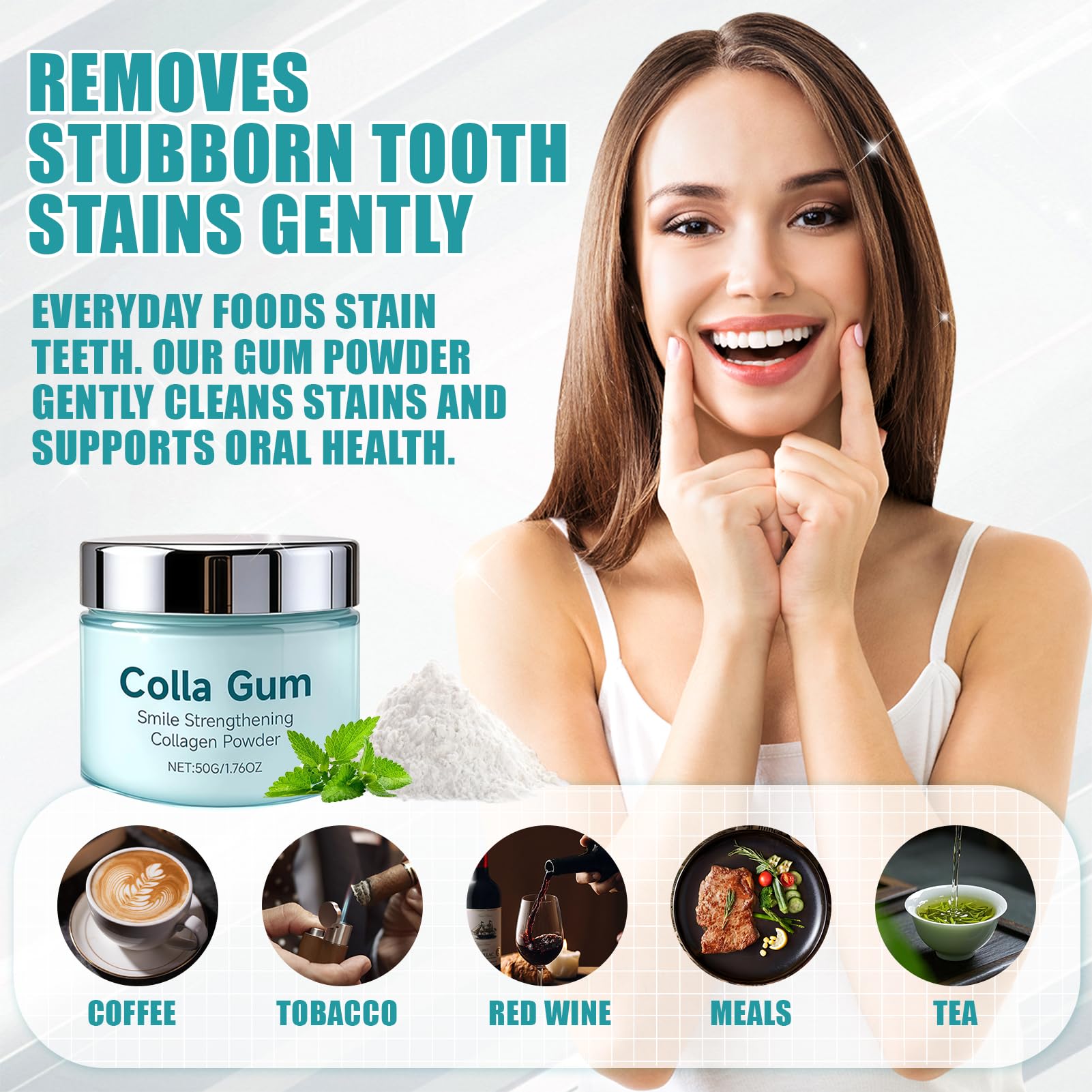 Polvo Dientes,Hydroxyapatite Polvo,contiene Colágeno e Hidroxiapatita,Polvos para el Cuidado Dental,Cuidado Suave para los Dientes(50g) — view 7