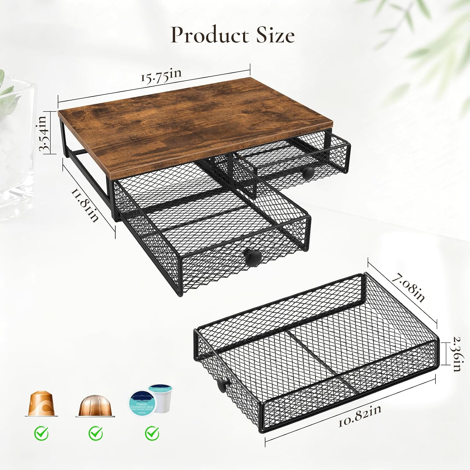 K Cup Holder Drawers for Countertop, Wooden Coffee Pod Organizer
