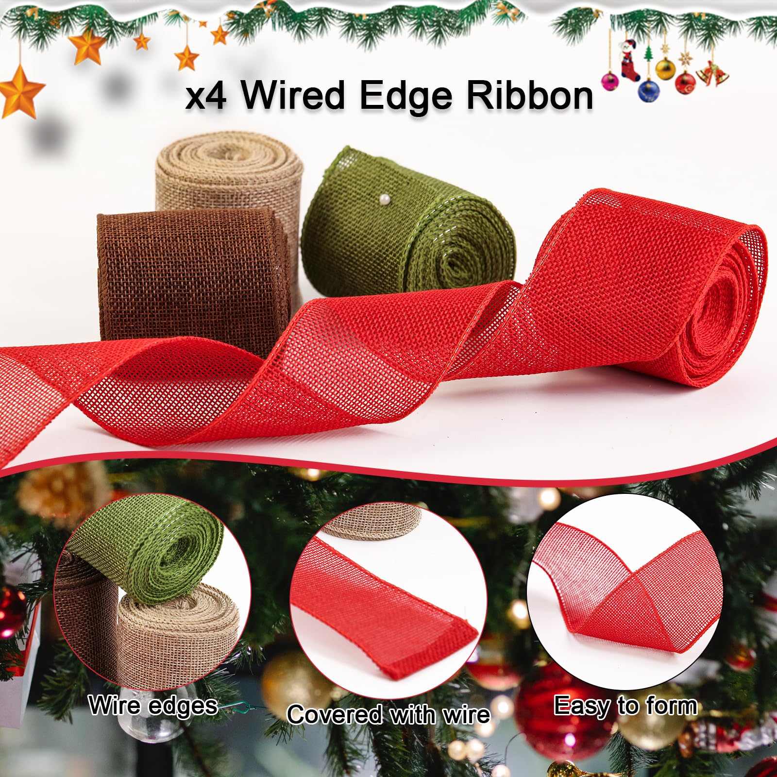 Snapklik.com : 4 Rolls 20 Yards Christmas Ribbon 2.5