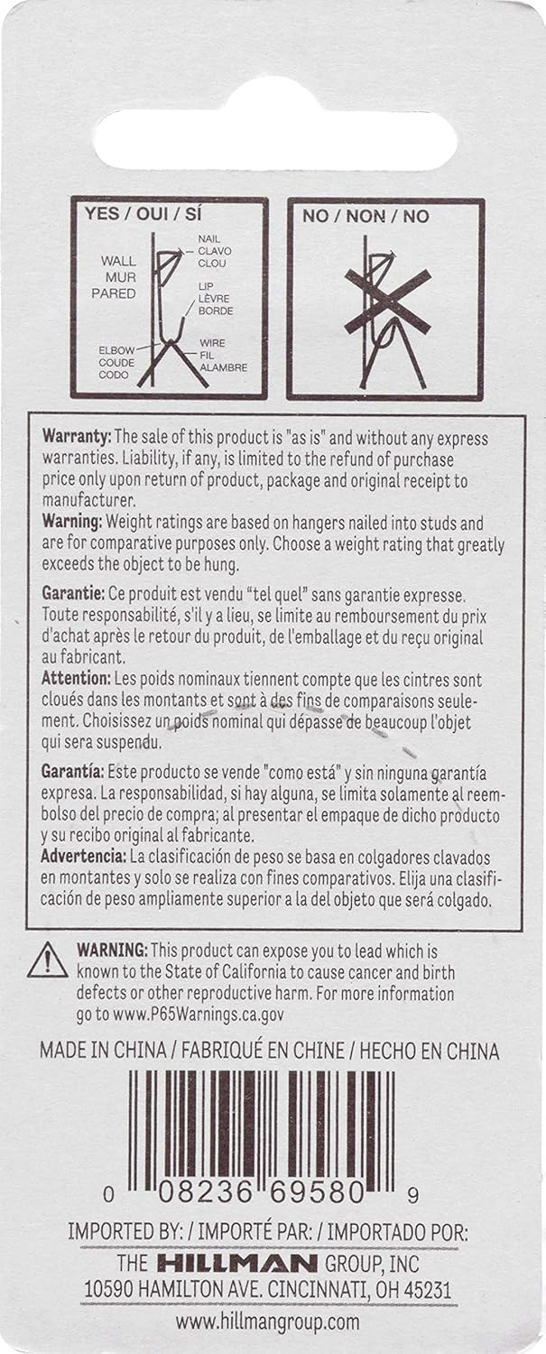 Hillman White 122311 Conventional Picture Hanger, 8 Count (Pack of 1) 10lb, No Size