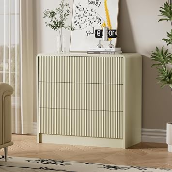 Furniway Beige 3 Drawer Dresser for Bedroom, 32" Wide Chest of Drawers