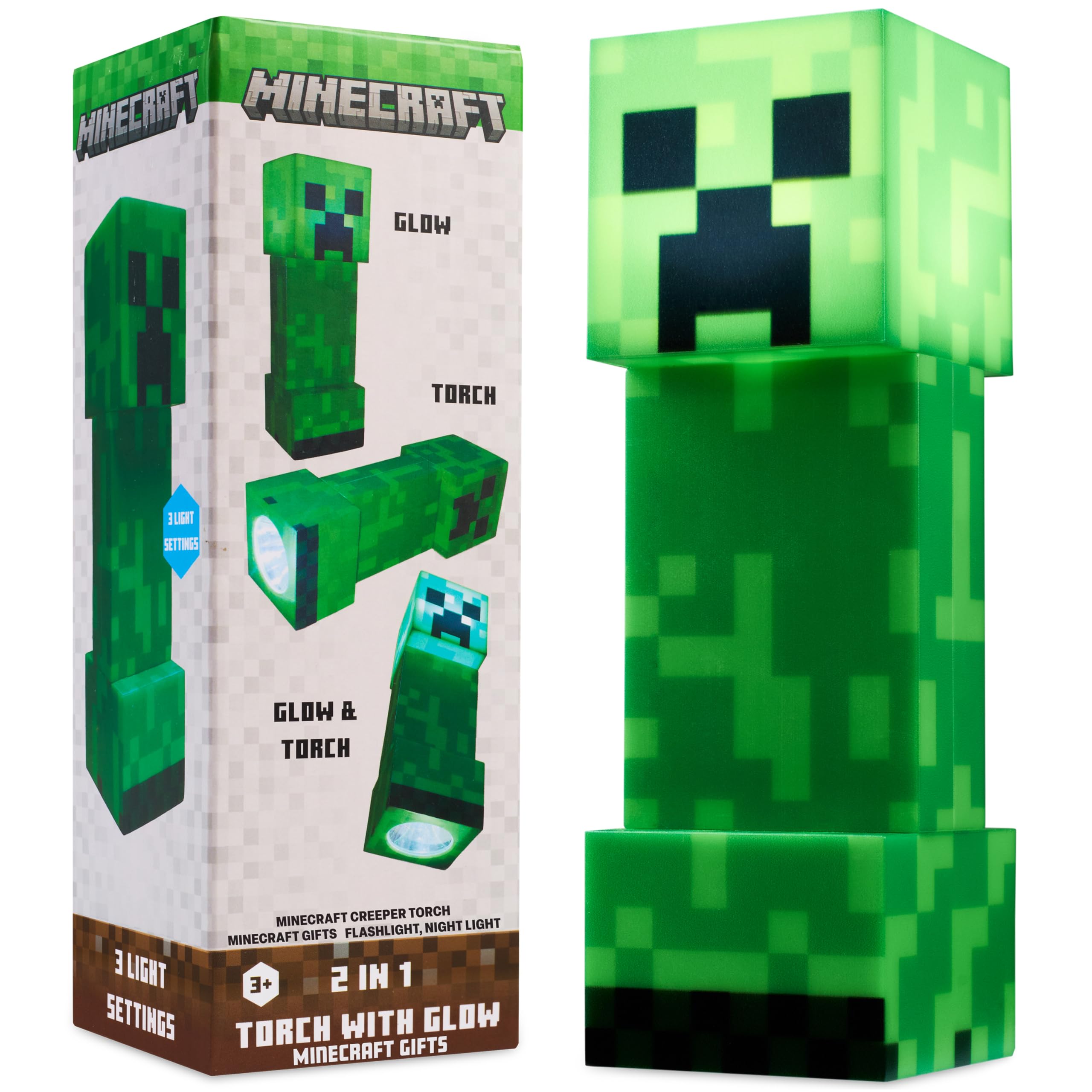 Minecraft Creeper Taschenlampe Kinder, 3-in-1 LED Nachtlicht mit Timer, USB-C batteriebetriebene Lampe, Kinderzimmer Deko, Geschenkidee für Jungen und Mädchen