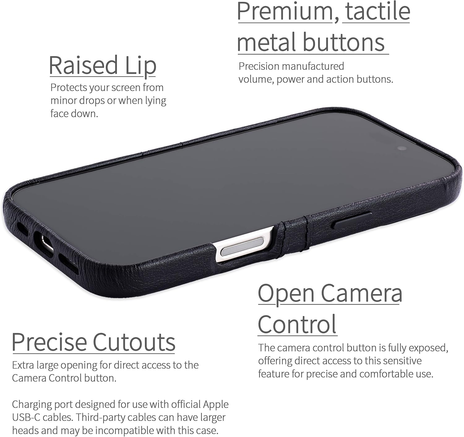 Dockem Card Case V2 for iPhone 16 with Camera Control Cutout, Built-in Metal Plate & 2 Card Holder Pockets: M2 Exec Premium Synthetic Leather Wallet Case (Black) - Image 3