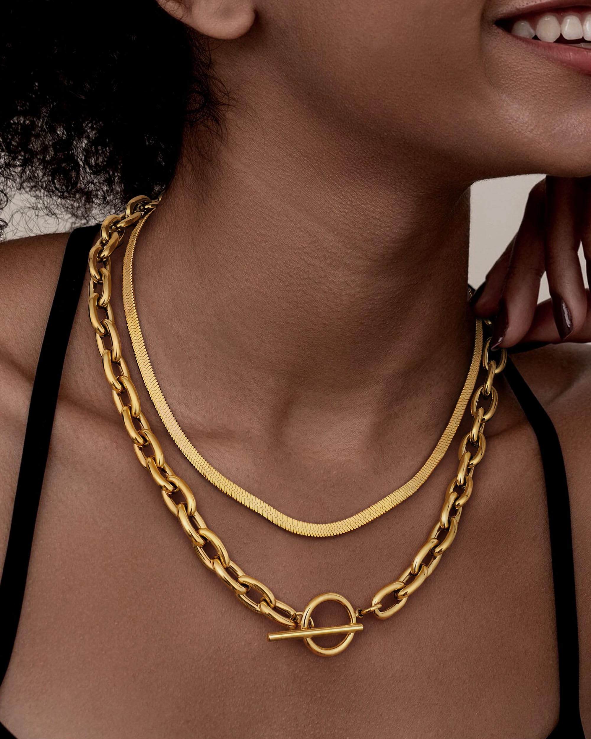 Collar de cadena con clip grueso en de oro de 18 quilates, cierre de palanca que no se deslustra, pilas de eslabones cubanos, collares en con clip de papel delicado para mujeres