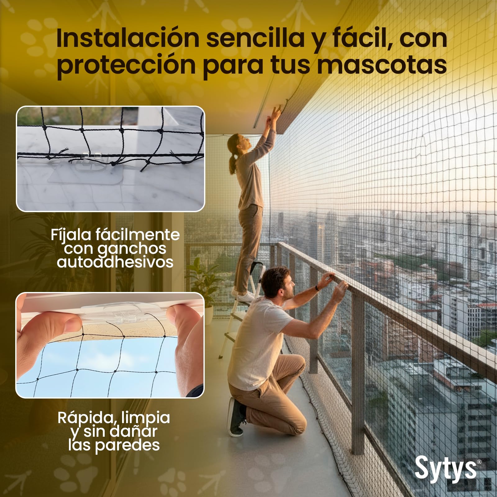 Red para Gatos Terraza Reforzada con Acero de 6 x 3 m SIN Taladro + Kit de Instalación Incluido + 4 Juguetes Interactivos de Regalo | Fija o CORREDERA | Redes para Gatos para Balcon y Ventanas