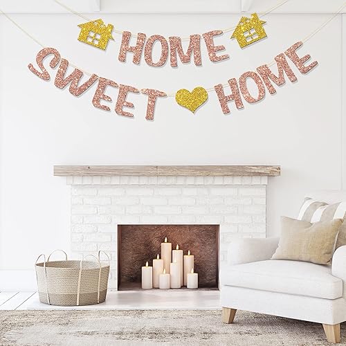 Miniatura 6 de Home Sweet Home Banner Suministros para fiestas de bienvenida a casa Decoración de fiesta de inauguración de la casa Purpurina de oro rosa
