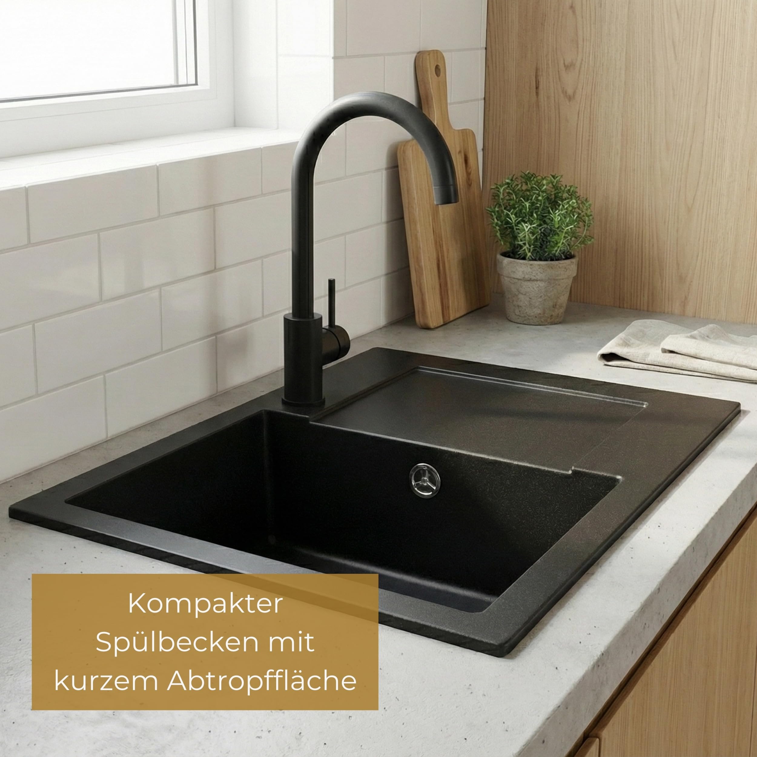 SINK QUALITY zlewozmywak granitowy beżowy z armaturą 58 x 47 - zlewozmywak z syfonem i środkiem impregnującym - zlewozmywak kuchenny beżowy z ociekaczem do szafki pod umywalkę 50