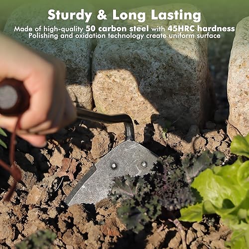 Miniatura 3 de RESTMO Herramienta de jardín de azada resistente, adecuada para su uso en suelos duros, azada de jardín gruesa para desmalezar, cavar zanjas,