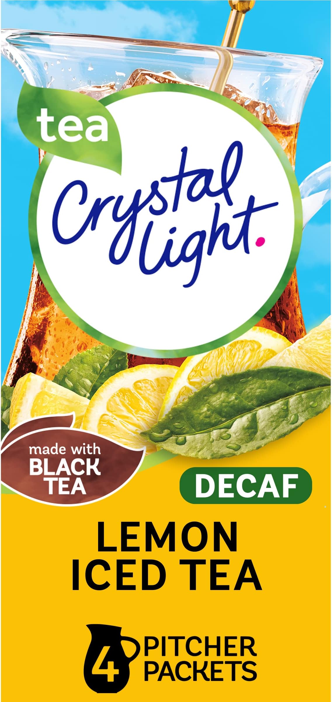 Crystal Light Sugar-Free Decaffeinated Lemon Iced Tea Naturally Flavored Powdered Drink Mix 48 Count Pitcher Packets