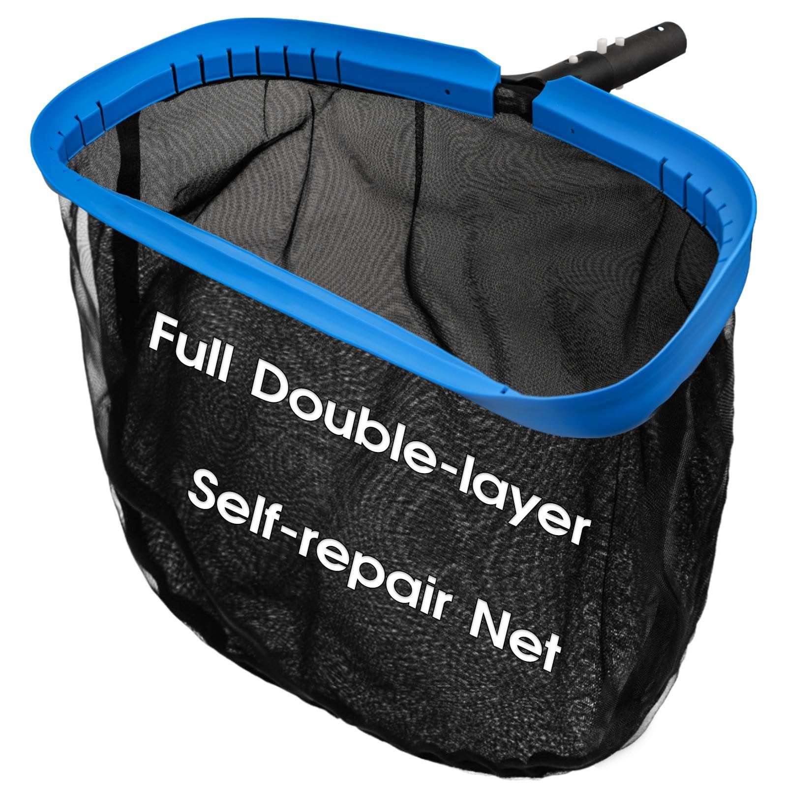 Upgraded Full Double Layer Pool Net Rake,17.5'' - Outer Heavy Duty Self-Repair Net & Inner Fine Mesh Net for Particle Debris, Above Ground & In-ground Swimming Pools, No Poles