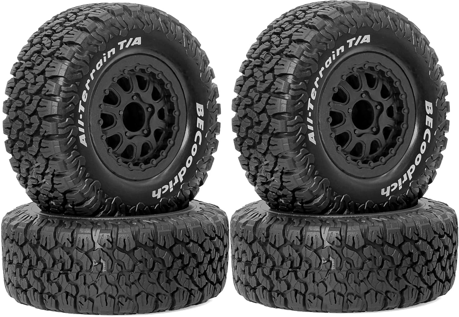 REDSPIDER 1/10 RC Short Course Truck Tires 4.45'' OD and Wheels 12mm Hex for Slash 4X4 2WD Rc4wd Axia ARRMA Mojave 4s SENTON 3S Losi (Black)