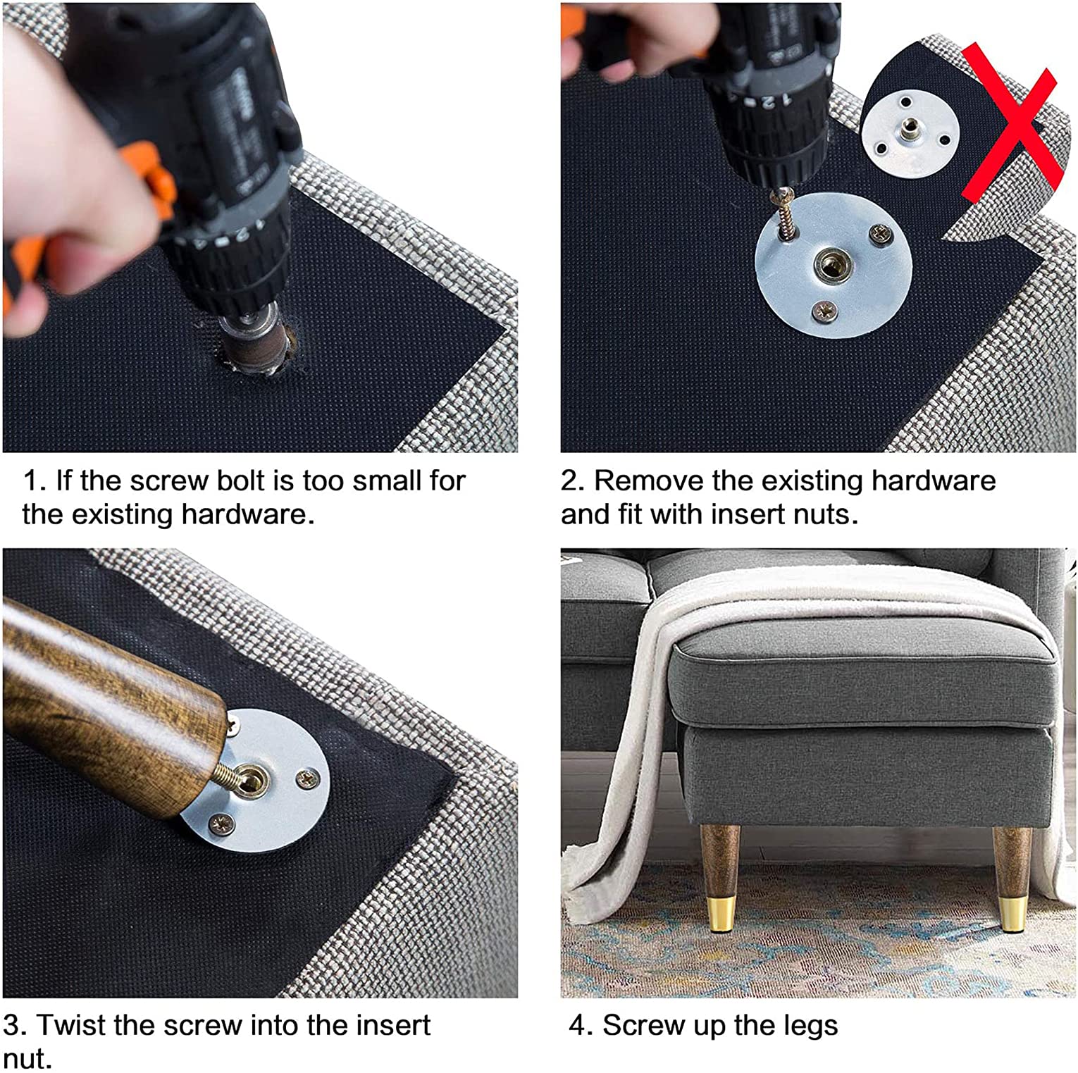 ELECDON Furniture Legs Metalcoffee Table Legs Furniture Feet Iron Tv