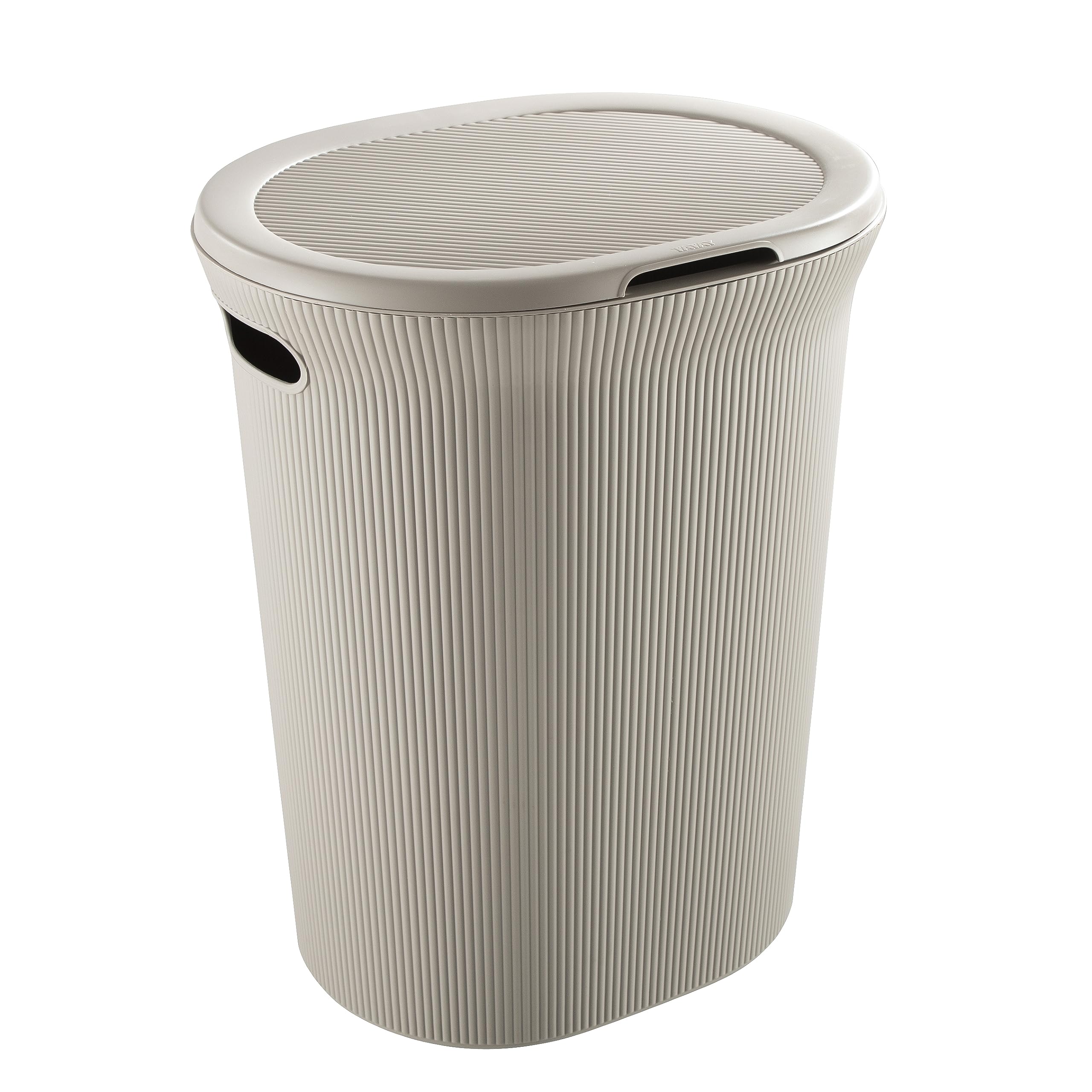 Superio Ribbed Collection - Decorative Plastic Laundry Hamper with Lid and Cut-Out Handles, Taupe (1 Pack) Basket Organzier for Bedroom Bathroom College Dorm Room 40 Liter