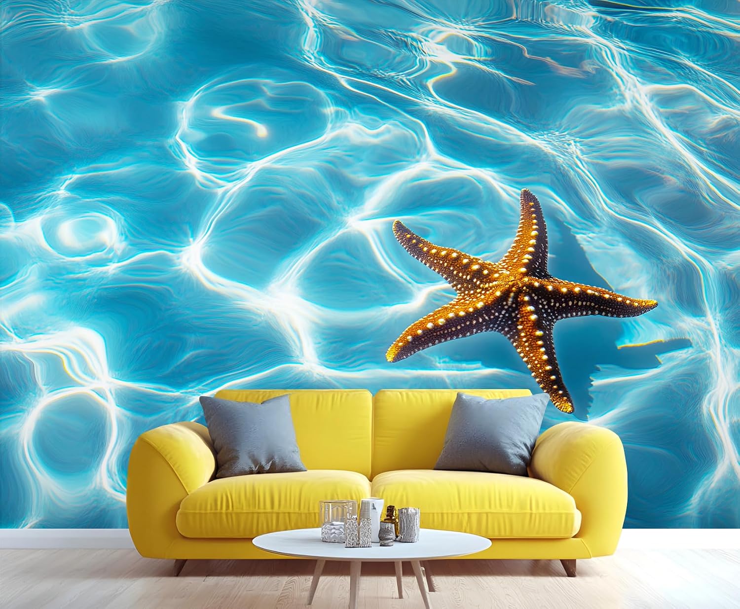 Underwater World Wall Murals, Starfish Mural Wallpaper, Underwater Ocean Wallpaper for Walls, Nautical Sea Star Large Mural Background Decorative for Teen Boy Girl Room (Not Peel n' Stick)