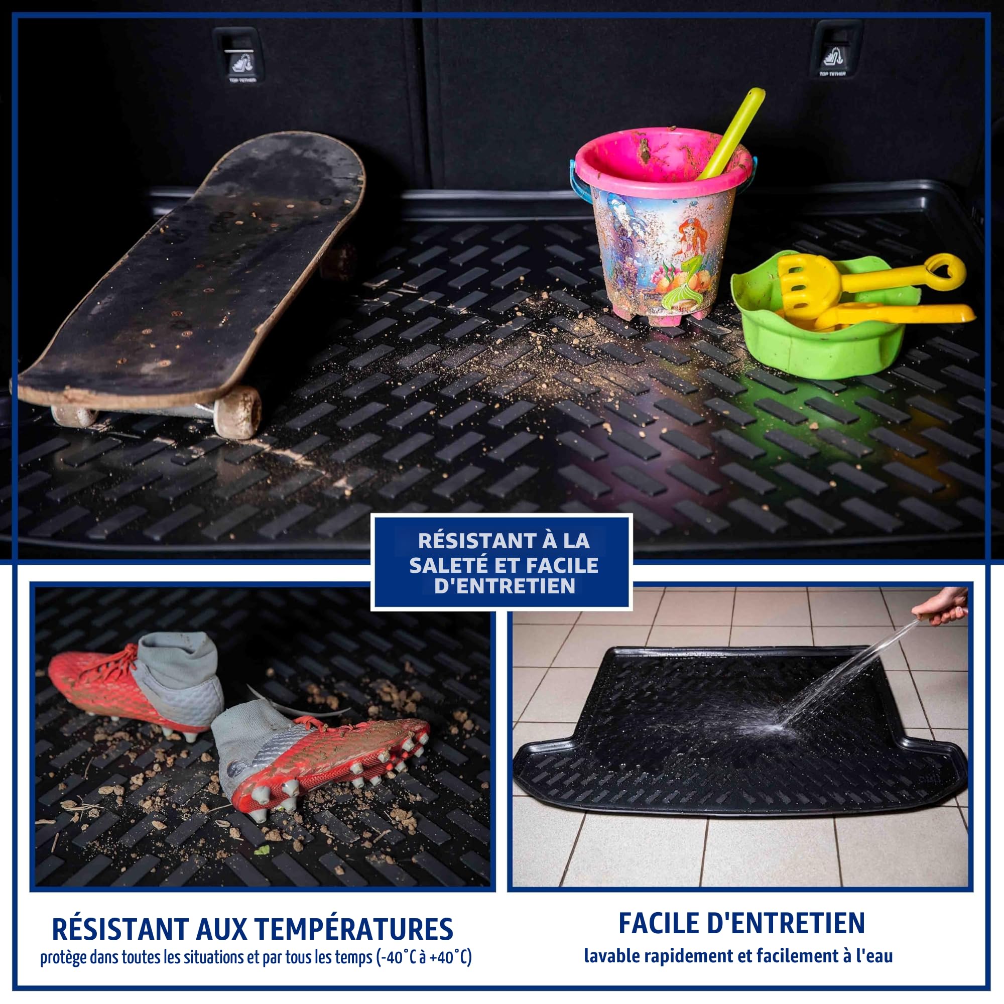 Elmasline Kit de Tapis Design en Caoutchouc et Tapis de Coffre pour VW T-ROC à partir de 2017 Plancher de Chargement supérieur Ne rentre Pas en Cabriolet !! | Tapis de Voiture et Bac de Coffre