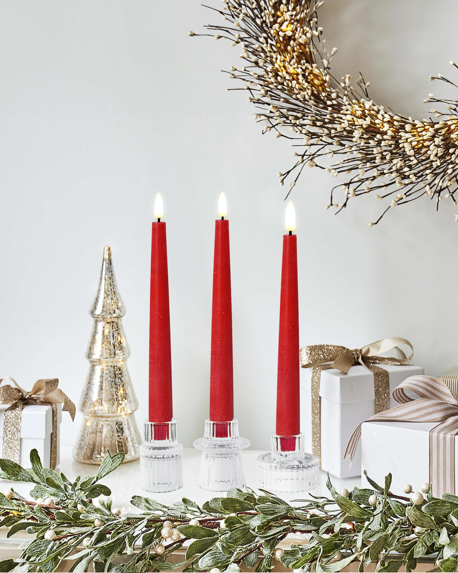 Stmarry Candele a LED in vera cera, senza fiamma, senza fiamma, con telecomando e timer, candele antigoccia a batteria, con fiamma tremolante 3D, set di 6