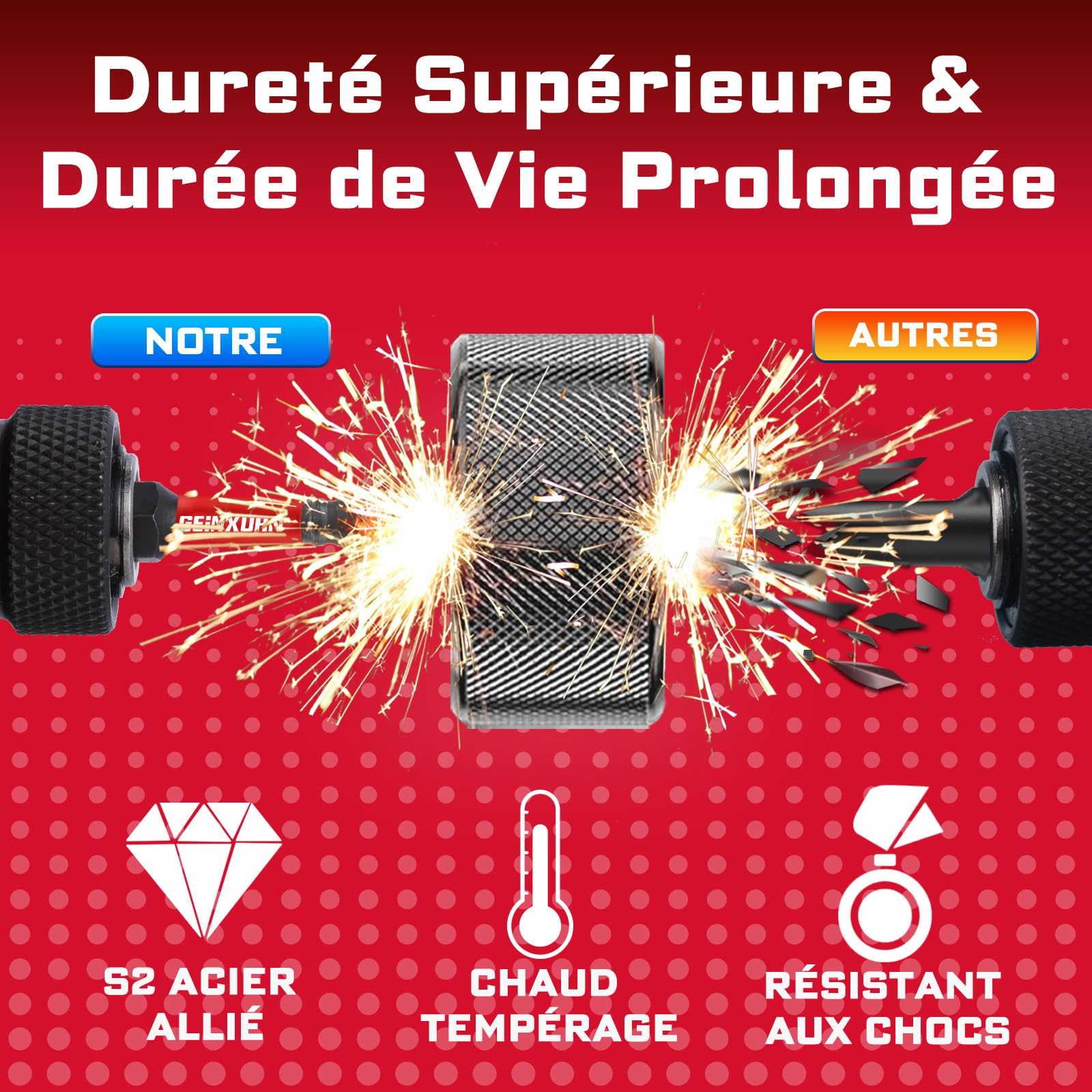 Geinxurn Professional 68 Pièces Embouts de Vissage aux Chocs (PH-, TX-, PZ-, SL-, Hex), Embout Magnétique pour Visseuse Tournevis Tige Hexagonale 1/4" S2 en Acier Allié avec Porte-embout de 75 mm